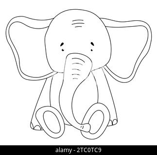 Pagina da colorare per bambini con Un Elefante seduto per il libro da colorare della creatività dei bambini, perfetto per la creatività dei bambini, presentato come Un'illustrazione vettoriale Illustrazione Vettoriale
