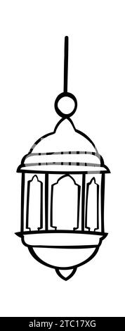 Lanterna sospesa Ramadan Kareem, icone della linea di lampade. Elemento di design arabo. Decorazione islam. Saluto garland. Festa musulmana. Illustrazione vettoriale. Illustrazione Vettoriale