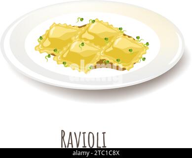 Ravioli conditi con chicchi germogliati, gnocchi Illustrazione Vettoriale