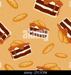 Fette d'arancia, torta al cioccolato con ripieno di panna Illustrazione Vettoriale