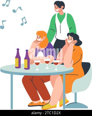 Amici che ascoltano musica dal vivo al bar o nei pub Illustrazione Vettoriale