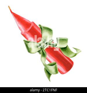 Candele rosse ad acquerello con fiocco per illustrazioni di Natale, giorno della candela, matrimonio, compleanno, Pasqua, magia, giornata commemorativa, spa e relax per Foto Stock