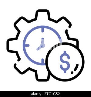 Moneta da dollaro con ruota dentata che mostra il vettore concettuale della gestione del denaro. Illustrazione Vettoriale