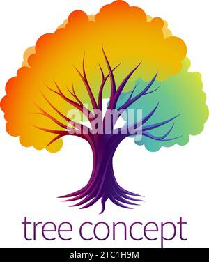 Arcobaleno albero astratto concetto stilizzato Design icona Illustrazione Vettoriale