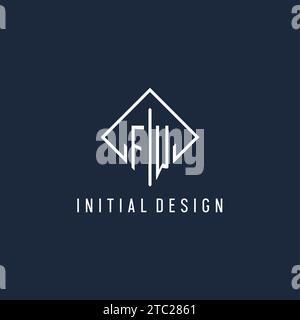 Logo iniziale FW con elegante grafica vettoriale dal design rettangolare Illustrazione Vettoriale