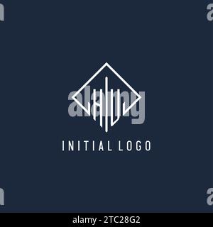 Logo HU iniziale con elegante grafica vettoriale dal design rettangolare Illustrazione Vettoriale