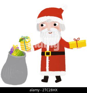 cartoni animati happy christmas scene con babbo natale con illustrazioni di regali per bambini Foto Stock