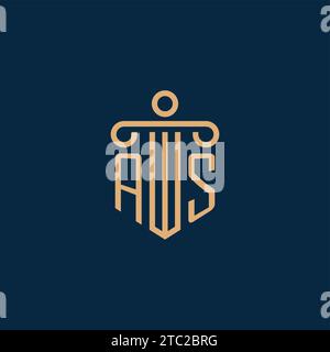 COME iniziale per il logo dello studio legale, il logo dell'avvocato con l'icona pilastro Illustrazione Vettoriale