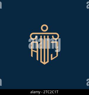 AJ iniziale per il logo dello studio legale, logo dell'avvocato con icona pilastro Illustrazione Vettoriale