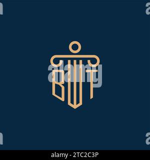 Iniziale BT per il logo dello studio legale, logo dell'avvocato con icona a colonna Illustrazione Vettoriale