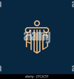 AC iniziale per il logo dello studio legale, logo dell'avvocato con icona pilastro Illustrazione Vettoriale