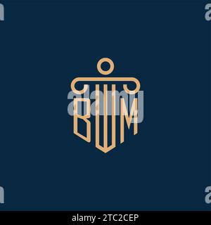 BM iniziale per il logo dello studio legale, logo dell'avvocato con icona a colonna Illustrazione Vettoriale