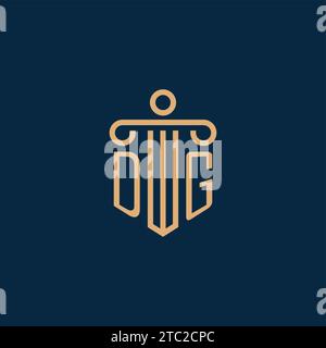 DG iniziale per il logo dello studio legale, logo dell'avvocato con icona pilastro Illustrazione Vettoriale