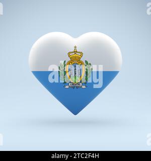 Simbolo di stato di San Marino su badge lucido. Icona a forma di cuore con l'immagine della bandiera nazionale di San Marino come simbolo di orgoglio Foto Stock