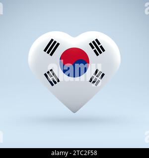 Simbolo di stato della Corea del Sud su badge lucido. Icona a forma di cuore con l'immagine della bandiera nazionale della Corea del Sud come simbolo di orgoglio Foto Stock