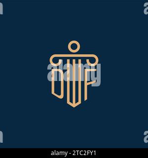 DF iniziale per il logo dello studio legale, logo dell'avvocato con icona a colonna Illustrazione Vettoriale