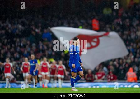 Inghilterra, Londra, 10 dicembre 2023: Sam Kerr (20 Chelsea) sembra depresso e deluso durante la partita di calcio femminile Super League tra Arsenal e Chelsea all'Emirates Stadium di Londra, Inghilterra. (Daniela Porcelli/SPP) Foto Stock