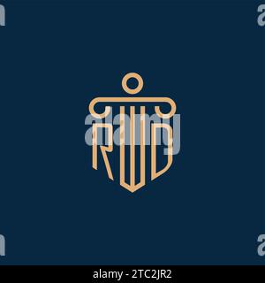 Iniziale RD per il logo dello studio legale, logo dell'avvocato con icona a colonna Illustrazione Vettoriale