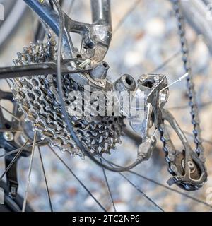 Ruote dentate posteriori per biciclette, catena e ruota Foto Stock