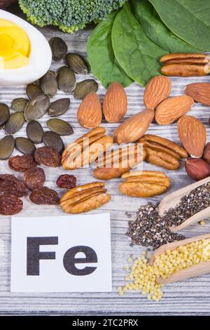 Il miglior cibo nutriente da combattere con l'anemia contenente ferro naturale, vitamine e minerali Foto Stock