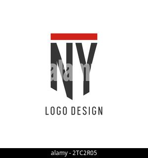 Logo iniziale di New York con grafica vettoriale semplice in stile scudo Illustrazione Vettoriale