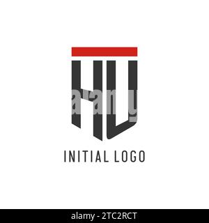 Logo HU iniziale esport con grafica vettoriale semplice in stile scudo Illustrazione Vettoriale