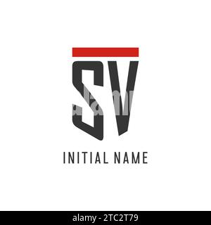 Logo SV Initial Esport con grafica vettoriale semplice in stile scudo Illustrazione Vettoriale