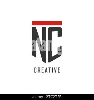 Logo NC Initial Esport con grafica vettoriale con design semplice a scudo Illustrazione Vettoriale