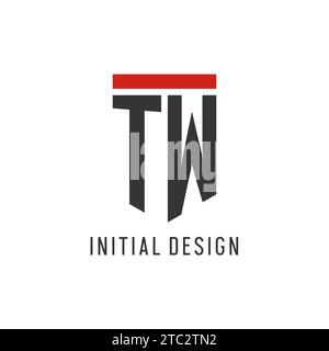 Logo di esport iniziale TW con grafica vettoriale semplice in stile scudo Illustrazione Vettoriale