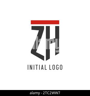 Logo ZH iniziale esport con grafica vettoriale dal design semplice dello scudo Illustrazione Vettoriale