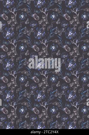 Modello di biglietto d'auguri ad acquerello di farfalle e fiori. Motivo senza cuciture con farfalle, motivi naturali farfalle e fiori greeti acquerelli Foto Stock