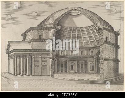 Ricostruzione del Pantheon di Roma, vista lateralmente, tagliata per rivelare l'interno 2012 di Antonio Lafreri Foto Stock