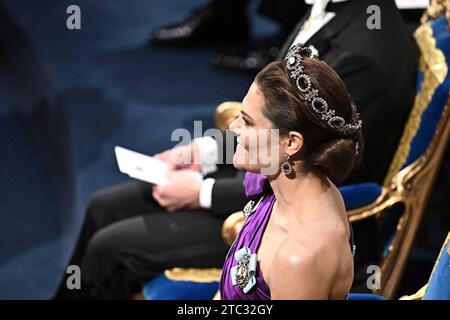 Stoccolma, Svezia. 10 dicembre 2023. Crown Princess Victoria durante l'annuale cerimonia di premiazione del Premio Nobel alla Concert Hall di Stoccolma, Svezia, il 10 dicembre 2023. Foto di David Niviere/ABACAPRESS.COM credito: Abaca Press/Alamy Live News Foto Stock