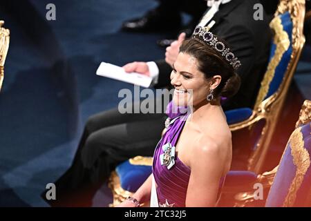 Stoccolma, Svezia. 10 dicembre 2023. Crown Princess Victoria durante l'annuale cerimonia di premiazione del Premio Nobel alla Concert Hall di Stoccolma, Svezia, il 10 dicembre 2023. Foto di David Niviere/ABACAPRESS.COM credito: Abaca Press/Alamy Live News Foto Stock