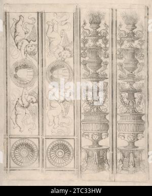 Foglio di segmenti di confine: Due candelabri e due pezzi orizzontali con putti, due angoli, dalla vita della Vergine e di Cristo 1929 di Francesco Rosselli Foto Stock