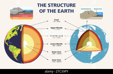 La struttura della Terra in sezione trasversale. Illustrazione vettoriale infografica Illustrazione Vettoriale