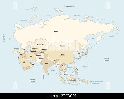 Asia politicamente mappa vettoriale dettagliata Illustrazione Vettoriale