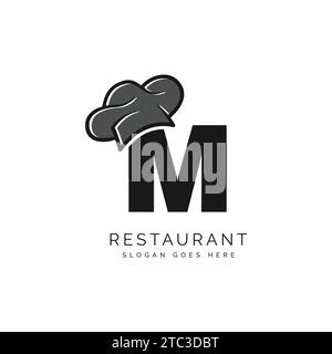 Logo Letter M con cappello dello chef per un ristorante. Alphabet M Concept Design Food Business logotipo illustrazione vettore Illustrazione Vettoriale