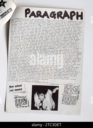 Political Editorial di Danny Baker nel numero 11 degli anni '1970 Sniffin Glue Punk Rock Fanzine Magazine Foto Stock