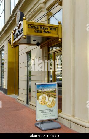 All'esterno dell'edificio del negozio United States Mint Coin sulla 9th Street NW a Washington DC Foto Stock