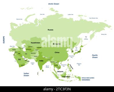 Asia politicamente mappa vettoriale dettagliata Illustrazione Vettoriale