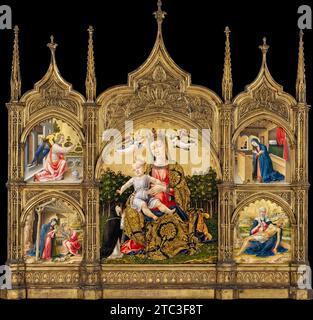 Bartolomeo Vivarini, la Madonna dell'umiltà, l'Annunciazione, la Natività e il Pietà; 1465; tempera e oro sul legno Foto Stock