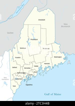 Mappa politica delle contee che costituiscono lo stato del Maine negli Stati Uniti Foto Stock