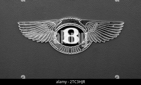 Logo Bentley Wings su sfondo in pelle Foto Stock