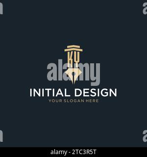 Logo iniziale monogramma KY con penna stilografica e idee di design a colonna Illustrazione Vettoriale