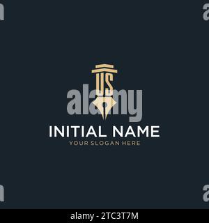 Logo iniziale monogramma USA con grafica stilografica e idee di design a colonna Illustrazione Vettoriale