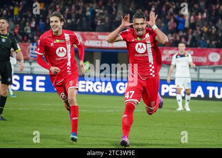 Monza, Italia. 10 dicembre 2023. Il gol di Dany Mota festeggia, durante l'AC Monza vs Genoa CFC - serie A, allo stadio U-Power. Crediti: Alessio Morgese/Alessio Morgese/Emage/Alamy live news Foto Stock