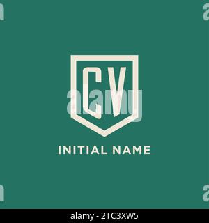 Logo iniziale CV monogramma scudo forma geometrica grafica vettoriale Illustrazione Vettoriale