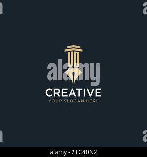 Logo iniziale monogramma VD con penna stilografica e idee di design a colonna Illustrazione Vettoriale