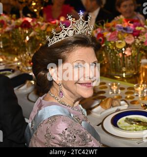 La regina Silvia durante il Nobel Banquet nel municipio di Stoccolma, Svezia. 10 dicembre 2023. Foto: Jonas Ekströmer/TT/Code 10030 credito: TT News Agency/Alamy Live News Foto Stock